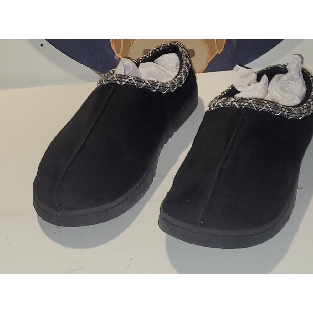 Men's Black House Slippers Slip On Clog Faux Fur Lined Cozy Shoes Size 10-11